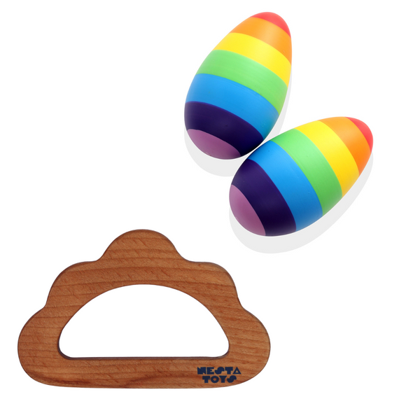 Nesta Toys Wooden Egg Shaker (Rattle) & Teether Combo - Baby Shower Gift| Newborn Toy