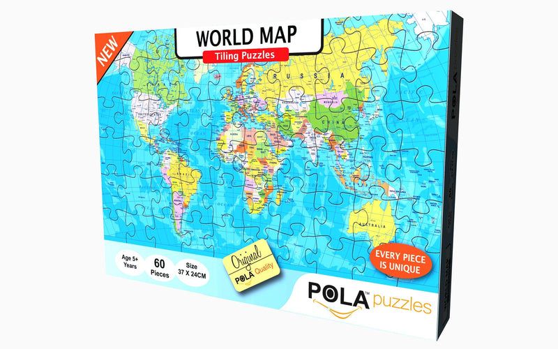 Pola Puzzles 60 Pieces Tiling Puzzles (Jigsaw Puzzles, Puzzles For Kids, Floor Puzzles), Puzzles For Kids Age 5 Years And Above. Size: 37 Cm X 24 Cm (India Map & World Map) - The Kids Circle