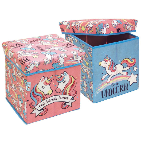 Cot and Candy Unicorn Fabric Storage Bin With Stool by Zaska