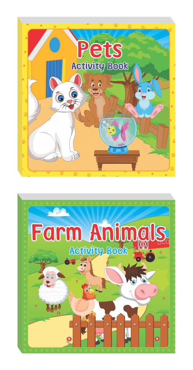 Novelty Gift Set of 2 Boxsets : Farm Animals & Pets : Unique Book & Puzzle Set : With Fun Activities For Kids By Art Factory