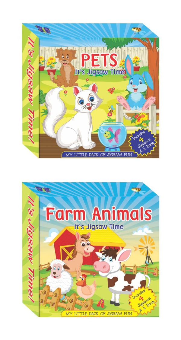 Novelty Gift Set of 2 Boxsets : Farm Animals & Pets : Unique Book & Puzzle Set : With Fun Activities For Kids By Art Factory
