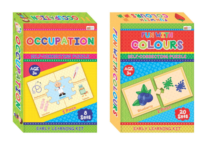 Educational Jigsaw Set of 2 Boxsets : Fun With Colours & Occupation : Self-Correcting Jigsaws : Self-Teaching the Kids By Art Factory