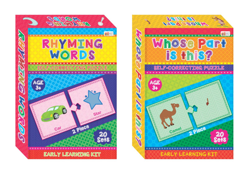 Educational Jigsaw Set of 2 Boxsets : Whose Part Is This? & Rhyming Words : Self-Correcting Jigsaws : Self-Teaching the Kids By Art Factory