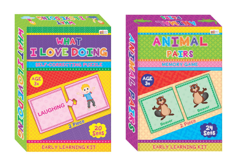 Educational Jigsaw Set of 2 Boxsets : What I Love Doing & Animal Pairs : Self-Correcting Jigsaws : Self-Teaching the Kids By Art Factory