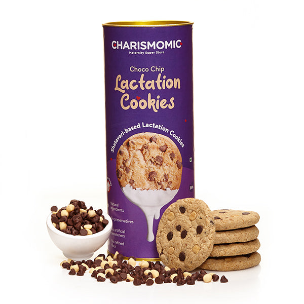 Charismomic Choco chip Lactation booster cookie, with 20 + Natural ingredients, includes Shatavari herb and oat meal for Boosting Milk Supply