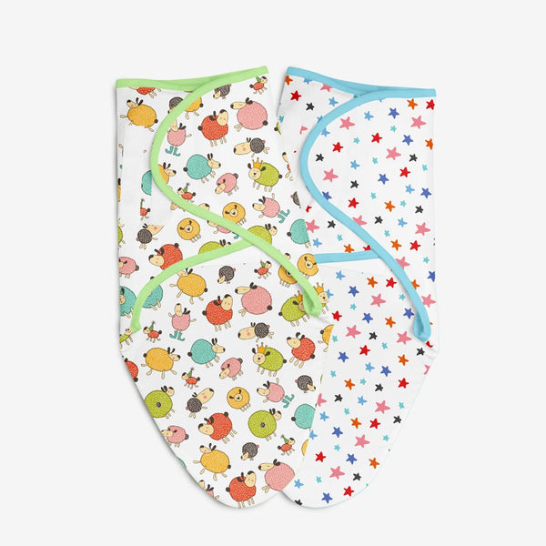 SuperBottoms Dry Feel Swaddle Wrap - Pack of 2 (Starry Skies & Ba Ba Sheep)