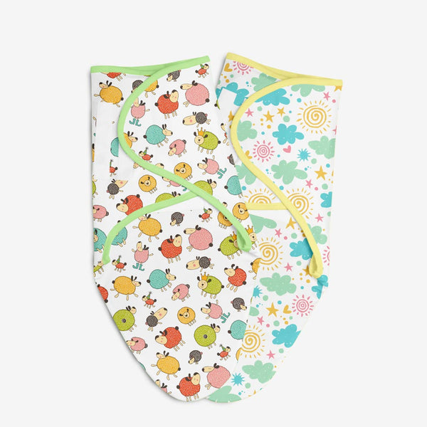 SuperBottoms Dry Feel Swaddle Wrap - Pack of 2 (Happy Clouds & Ba Ba Sheep)