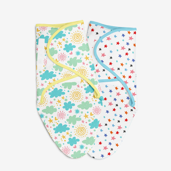 SuperBottoms Dry Feel Swaddle Wrap - Pack of 2 (Starry Skies & Happy Clouds)