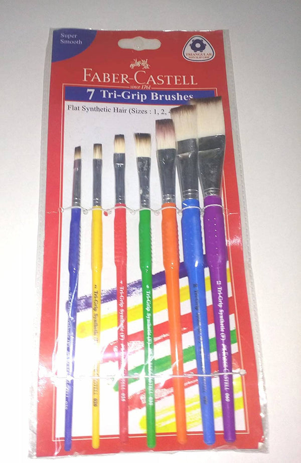 Faber-Castell 116702 Tri Grip Synth Hair Flat Assorted Set 7 Nos. 1,2,4,6,8,10 & 12 - The Kids Circle