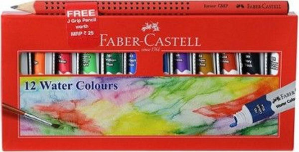Faber-Castell 1420099 W Color 5Ml Tube Of 12 Shades & J Grip (Red) Pencil Franceee (Students) - The Kids Circle