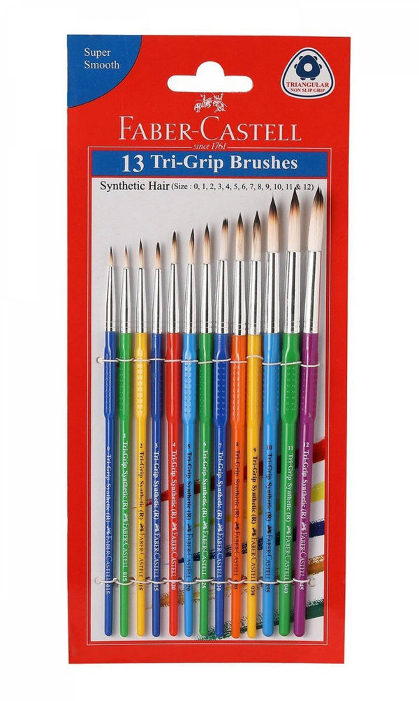 Faber-Castell Paint Brush - Tri Grip Synth Hair Round Assort Set 13 Brush Nos. 0, 1, 2, 3, 4, 5, 6, 7, 8, 9, 10, 11 & 12 - The Kids Circle