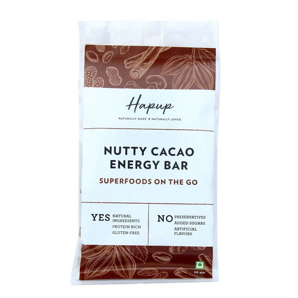 Hapup Nutty Cacao Energy Bar - Combo Pack of 8 With Peanuts, Black Jaggery and Dry Fruits - The Kids Circle