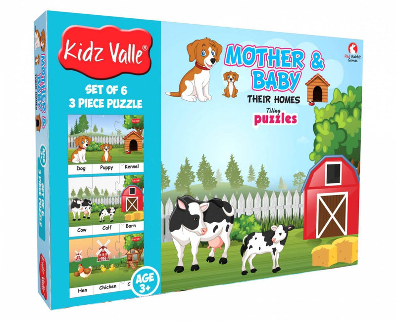 Kidz Valle Baby & Mother Their Homes - 6 X 3 Pc ( Jigsaw Puzzles , Puzzles For Kids, Floor Puzzles ), Puzzles For Kids Age 3 Years And Above. Size: 18.4 Cm X 13.3 Cm Set Of 3 Puzzles - The Kids Circle