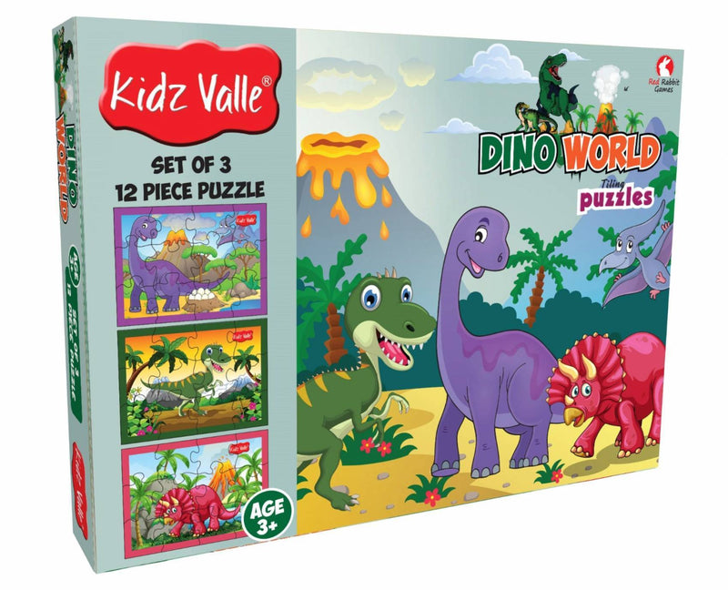 Kidz Valle Dino World 3 X 12 Pieces ( Jigsaw Puzzles , Puzzles For Kids, Floor Puzzles ), Puzzles For Kids Age 3 Years And Above. Size: 18.4 Cm X 13.3 Cm Set Of 3 Puzzles - The Kids Circle
