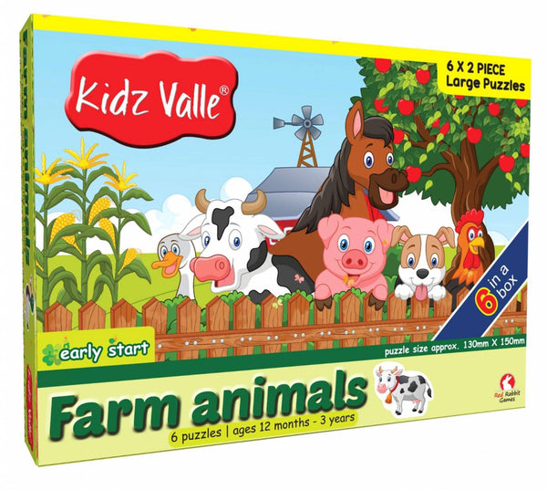 Kidz Valle Farm Animal Puzzles 6 X 2 Pieces 12 Months - 3 Years ( Puzzles For Kids, Floor Puzzles ) - The Kids Circle