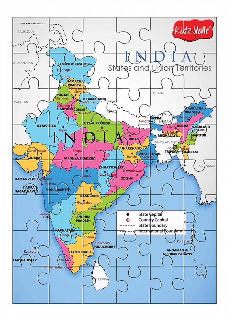 Kidz Valle India Map 48 Pieces Tiling Puzzles (Jigsaw Puzzles, Puzzles For Kids, Floor Puzzles), Puzzles For Kids Age 4 Years And Above - The Kids Circle