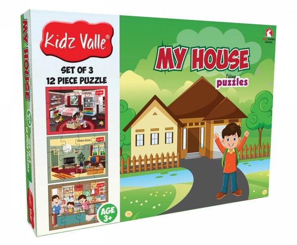 Kidz Valle My House 3 X 12 Pieces ( Jigsaw Puzzles , Puzzles For Kids, Floor Puzzles ), Puzzles For Kids Age 3 Years And Above. Size: 18.4 Cm X 13.3 Cm Set Of 3 Puzzles - The Kids Circle