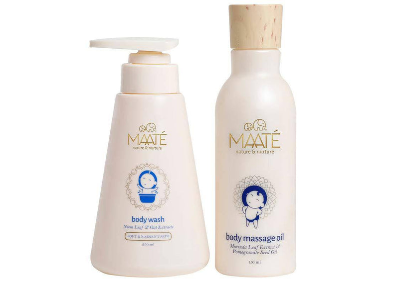 Maate Baby Body Care Combo Of  Body Massage Oil -150Ml | Body Wash Moisturising And Soap Free-250 Ml - The Kids Circle