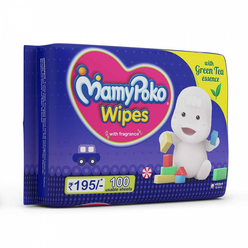 Mamypoko Wipes With Green Tea Essence - Pack Of 100 Wipes With Franceagrance (100 Wipes) - The Kids Circle
