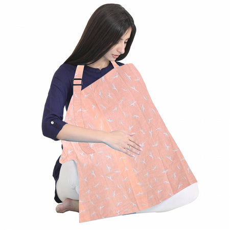Polkatots Nursing Feeding Apron Maternity Cover 100% Cotton for Mothers with Carry Pouch (Peach)