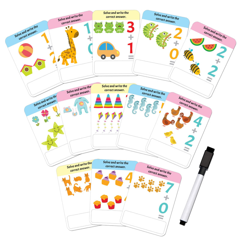 Dreamland Flash Cards Addition and Subtraction  - 30 Double Sided Wipe Clean Flash Cards for Kids (With Free Pen)