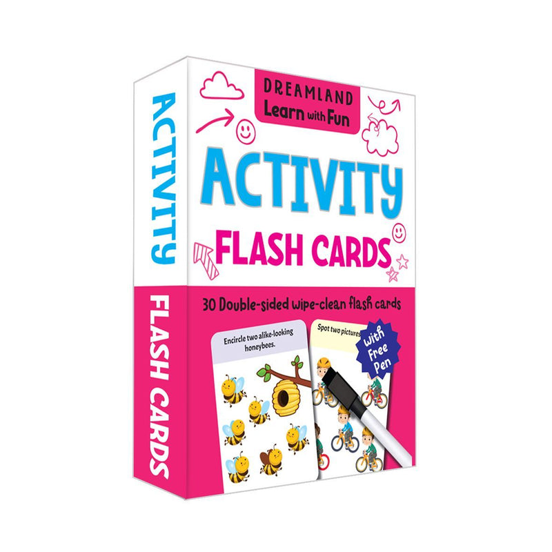Dreamland Flash Cards Activity  - 30 Double Sided Wipe Clean Flash Cards for Kids (With Free Pen)