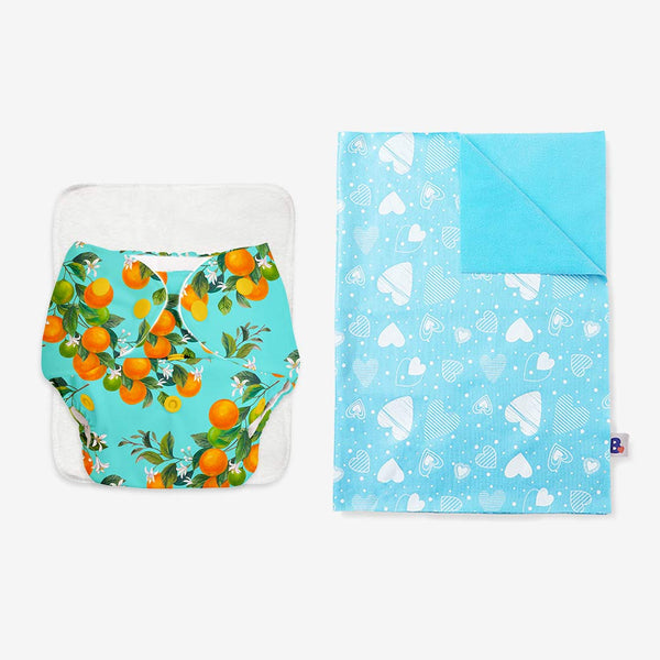 SuperBottoms BASIC Cloth Diaper (Peaches) + Quick Dry Mat - (M) (Breezy Blue)