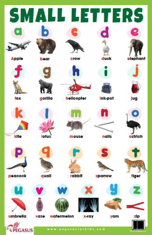 Pegasus Abc Small Letters - Thick Laminated Preschool Chart - The Kids Circle
