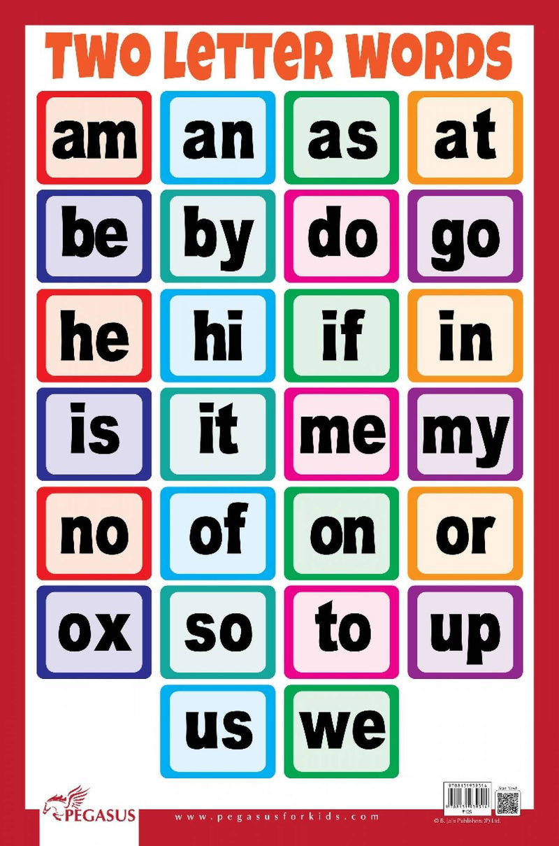 Pegasus Two Letter Words Chart- Thick Laminated Preschool Chart - The Kids Circle