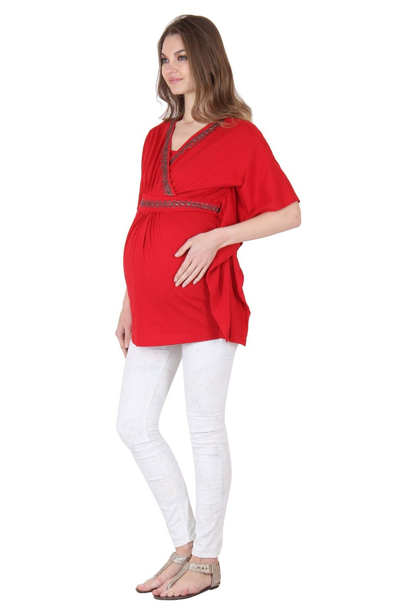 Preggear Jersey Knit Fabric Crafted Top With Gorgeous Embelishment And Adjustable Tie