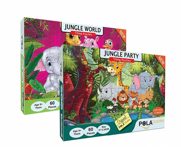 Pola Puzzles 60 Pieces Tiling Puzzles (Jigsaw Puzzles, Puzzles For Kids, Floor Puzzles), Puzzles For Kids Age 5 Years And Above. Size: 37 Cm X 24 Cm (Jungle Party & Jungle World) - The Kids Circle
