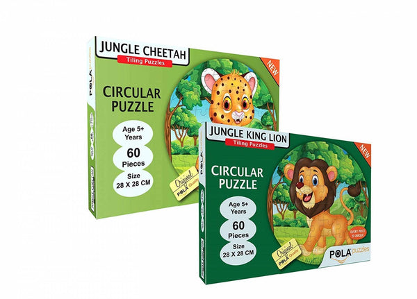 Pola Puzzles Jungle King Lion & Cheetah Puzzle Combo 2 In 1 Gift Pack 60 Pieces Tiling Puzzles Puzzles For Kids Age 5 Years And Above. Size: 28 Cm X 28 Cm - The Kids Circle
