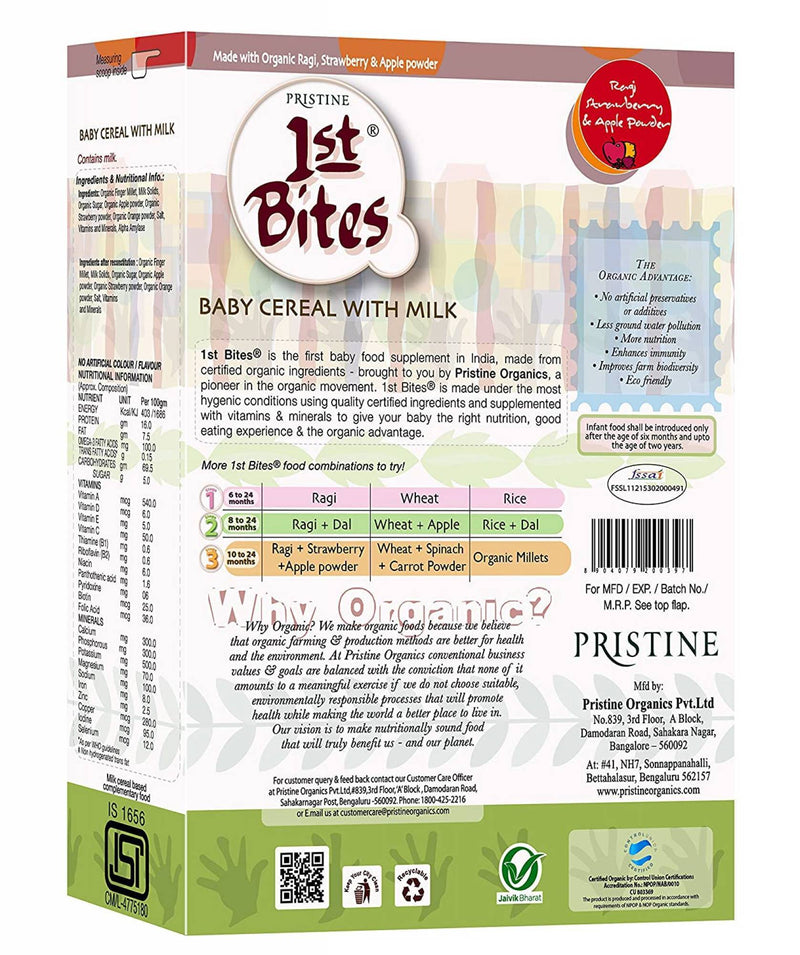 Pristine 1St Bites - Ragi, Strawberry & Apple Powder (10 Months - 24 Months) Stage - 3, 300G - The Kids Circle