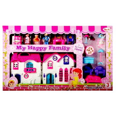 Planet Of Toys Doll House for Kids Girls, Pretend Role Play Family Home Toy Set, Doll House Play Set with Double Sided House, Furniture & Accessories - Multicolor - The Kids Circle