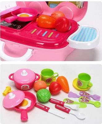 Planet Of Toys Pink Plastic Little Chef Kitchen Set in Chef Carry case - Role Play Fun Toys for Boys and Girls - Age 3 Years and Up - The Kids Circle