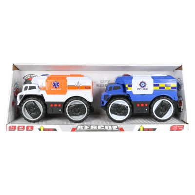 Planet of Toys Set of 2 Friction Powered Ambulance & Police Rescue Vehicle for Kids  (Orange, Blue, Pack of: 1) - The Kids Circle