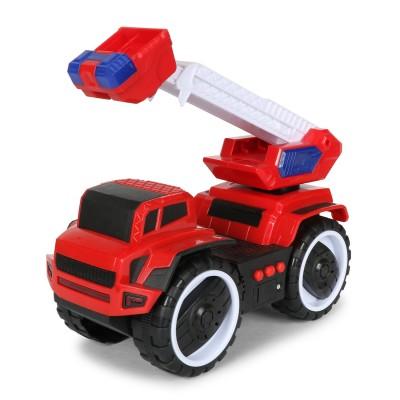 Planet of Toys Friction Powered Fire Rescue Ladder Truck Vehicle Toy for Kids with Light & Sound  (Red) - The Kids Circle