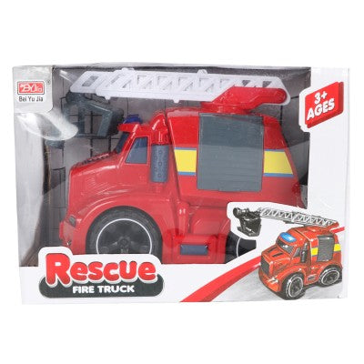 Planet of Toys Friction Powered Musical Fire Rescue Ladder Truck Toy with Light & Sound For Kids  (Red) - The Kids Circle