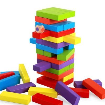Planet of Toys Set of 54 Pcs in 12 Color Wooden Block Stacking Tumbling Tower Game for Kids - The Kids Circle