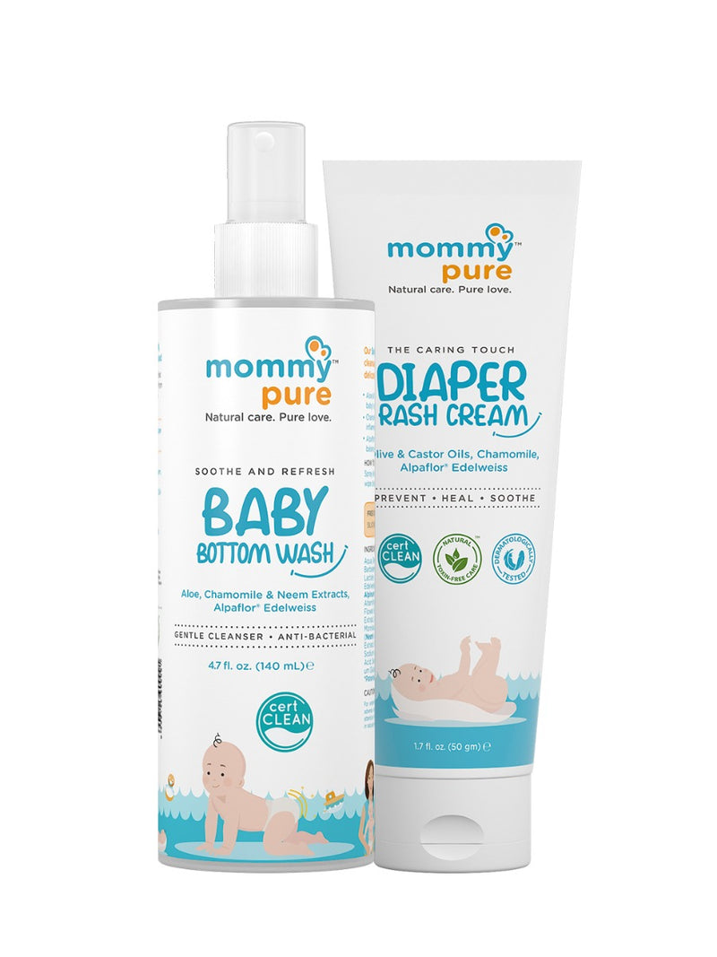 MommyPure Combo of Baby Bottom Wash & Diaper Rash Cream- 140ml & 50gm - The Kids Circle