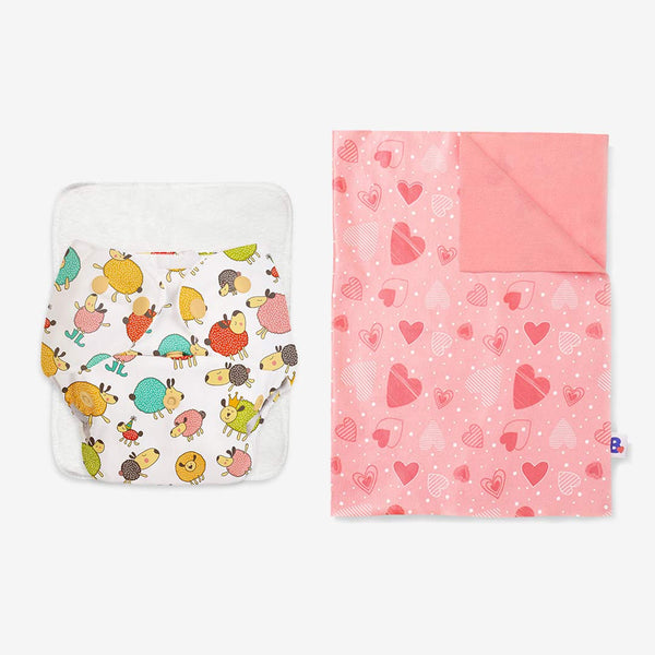 SuperBottoms BASIC Cloth Diaper (Sheep) + Diaper Changing Mat - (S) (Peppy Pink)