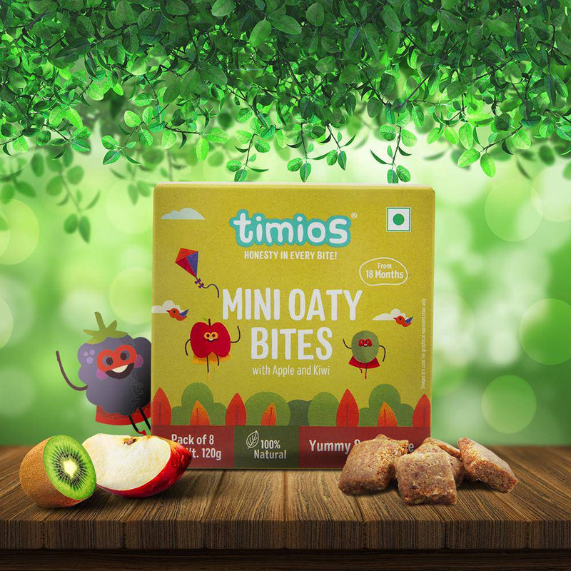 Timios Apple & Kiwi Mini Oaty Bites Pack of 2 - 120g each - The Kids Circle