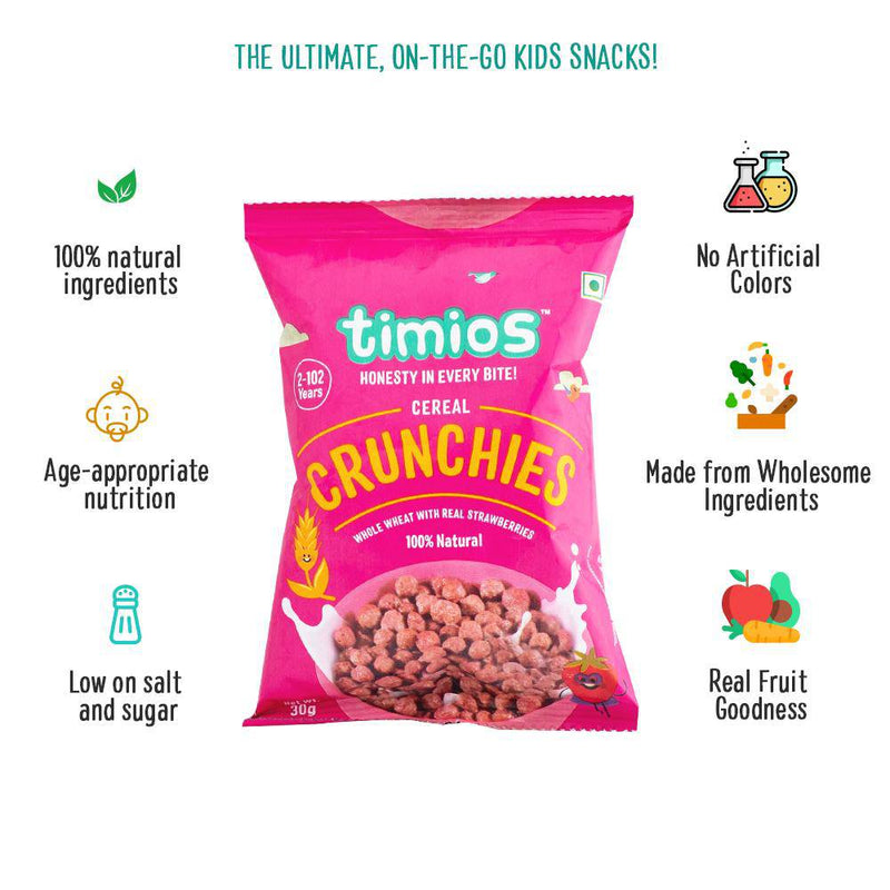 Timios Breakfast Cereal Pouch Crunchies Pack of 8 - 30g Each - The Kids Circle