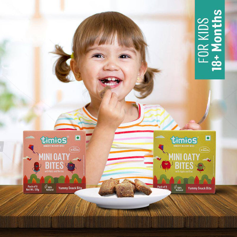 Timios Mini Oaty Bites MIx - Apple and Kiwi With Nuts and Berries - 120g - The Kids Circle