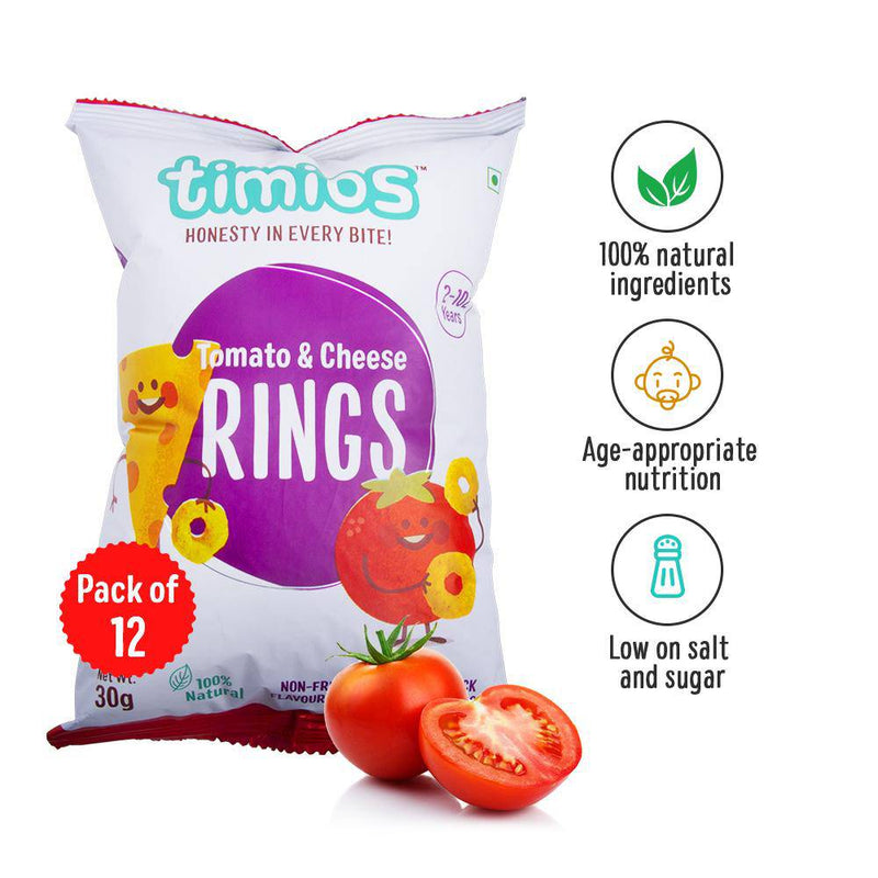 Timios Tomato & Cheese Rings Snacks, 12 pack - 30g each - The Kids Circle