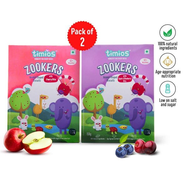 Timios Zookers Mix - Apple and Blueberry with Cherry Bits - 150g - The Kids Circle
